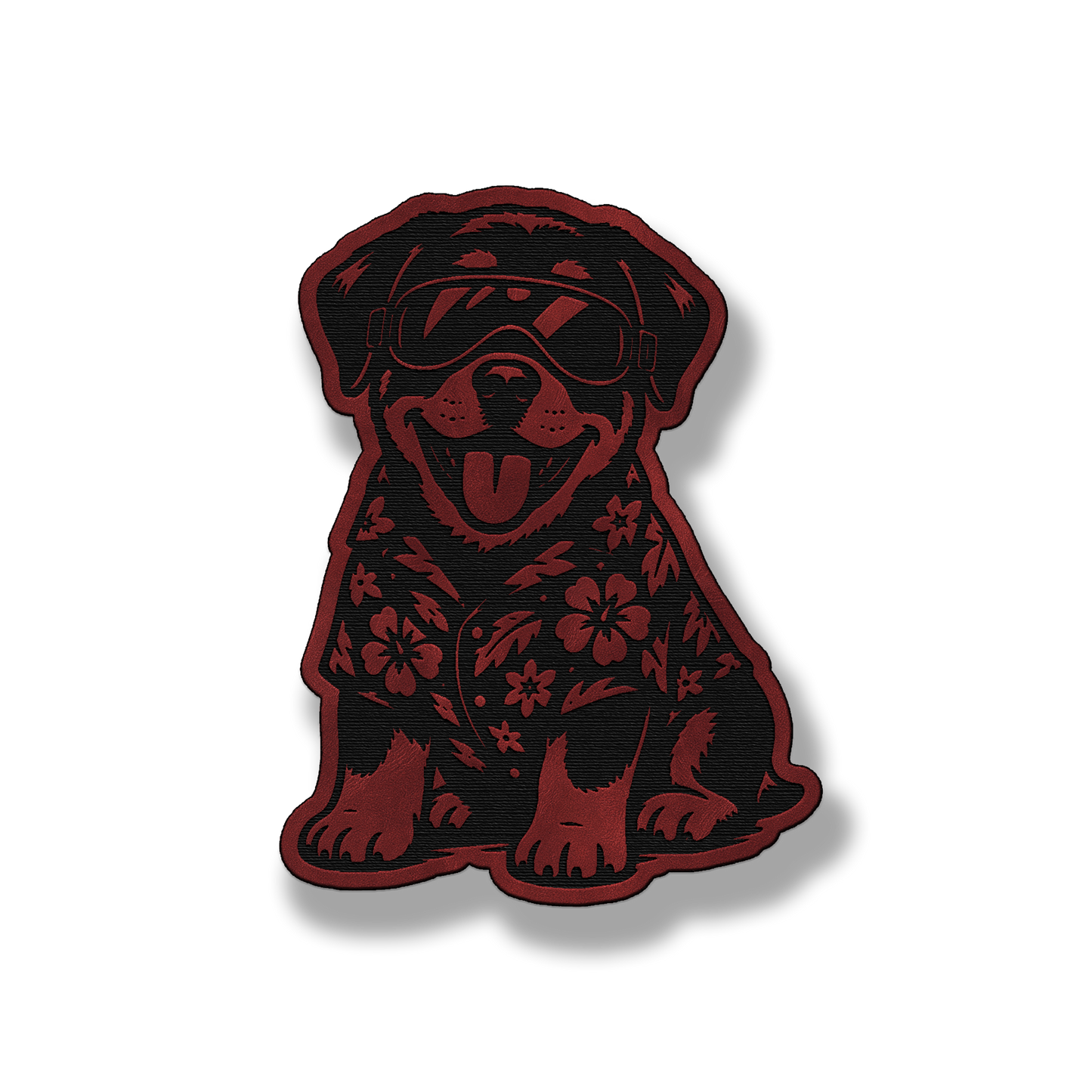 Beach Rottweiler dog patch in saddle red leatherette