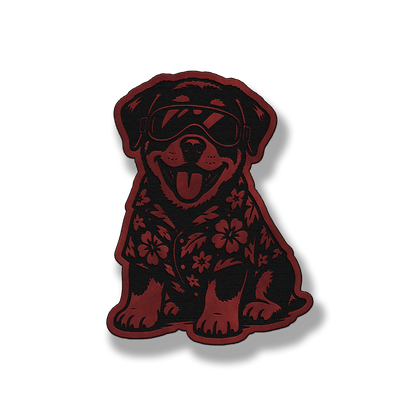 Beach Rottweiler dog patch in saddle red leatherette