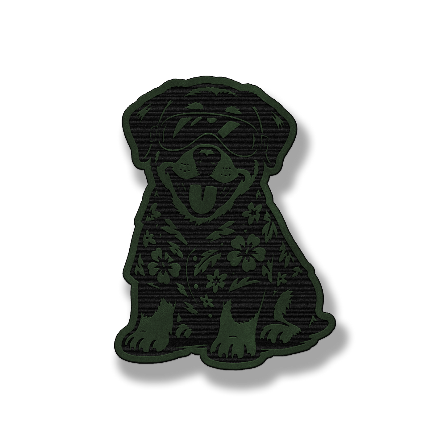 Beach Rottweiler dog patch in saddle green leatherette