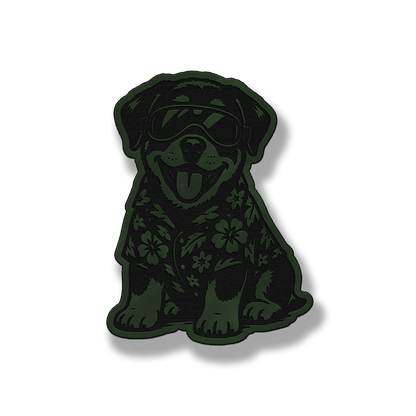Beach Rottweiler dog patch in saddle green leatherette