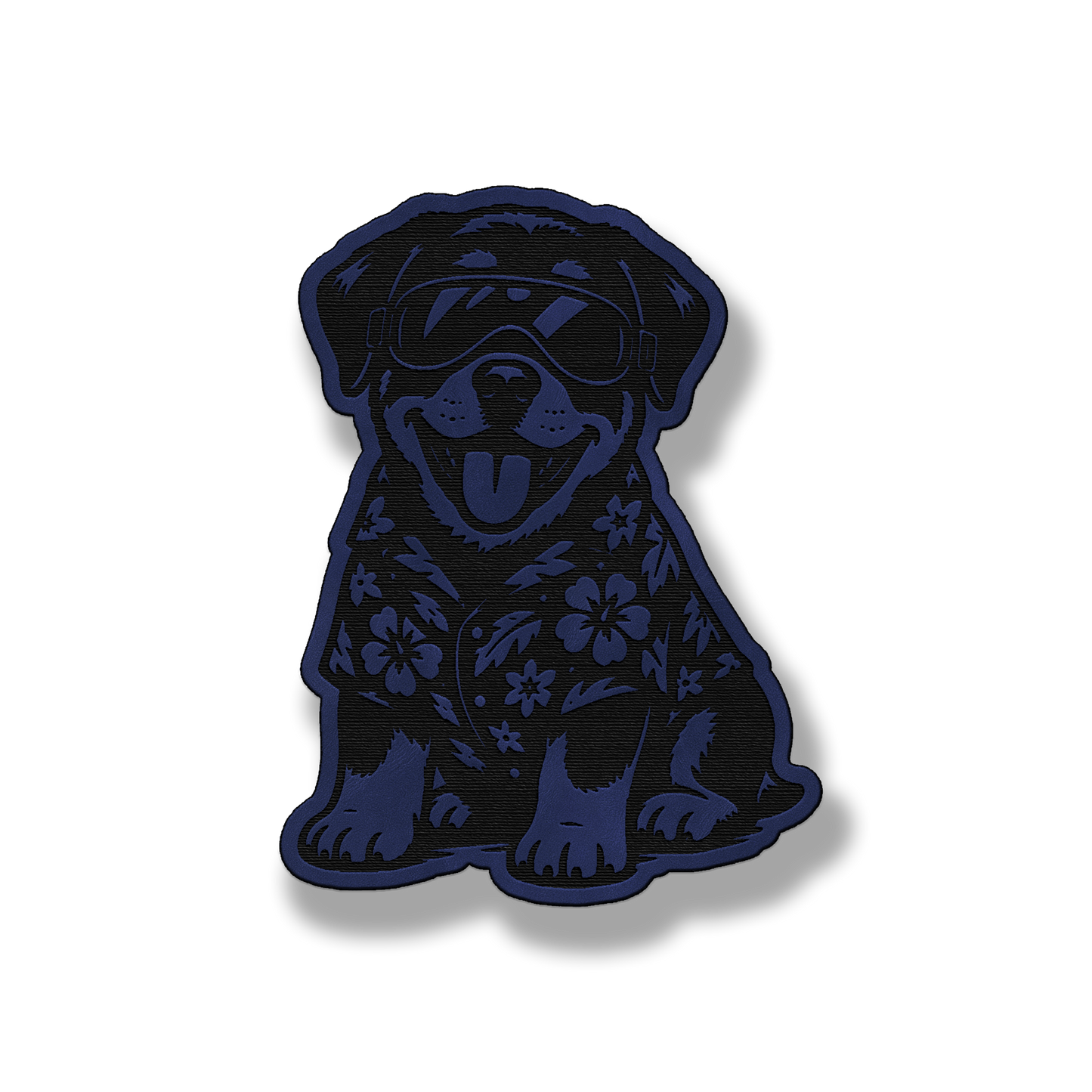 Beach Rottweiler dog patch in saddle blue leatherette