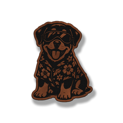Beach Rottweiler dog leatherette morale patch in saddle chestnut