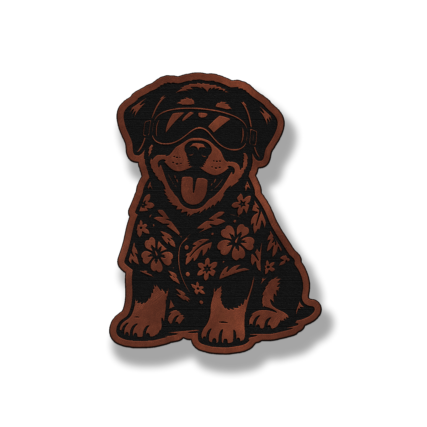 Beach Rottweiler dog patch in saddle dark brown leatherette