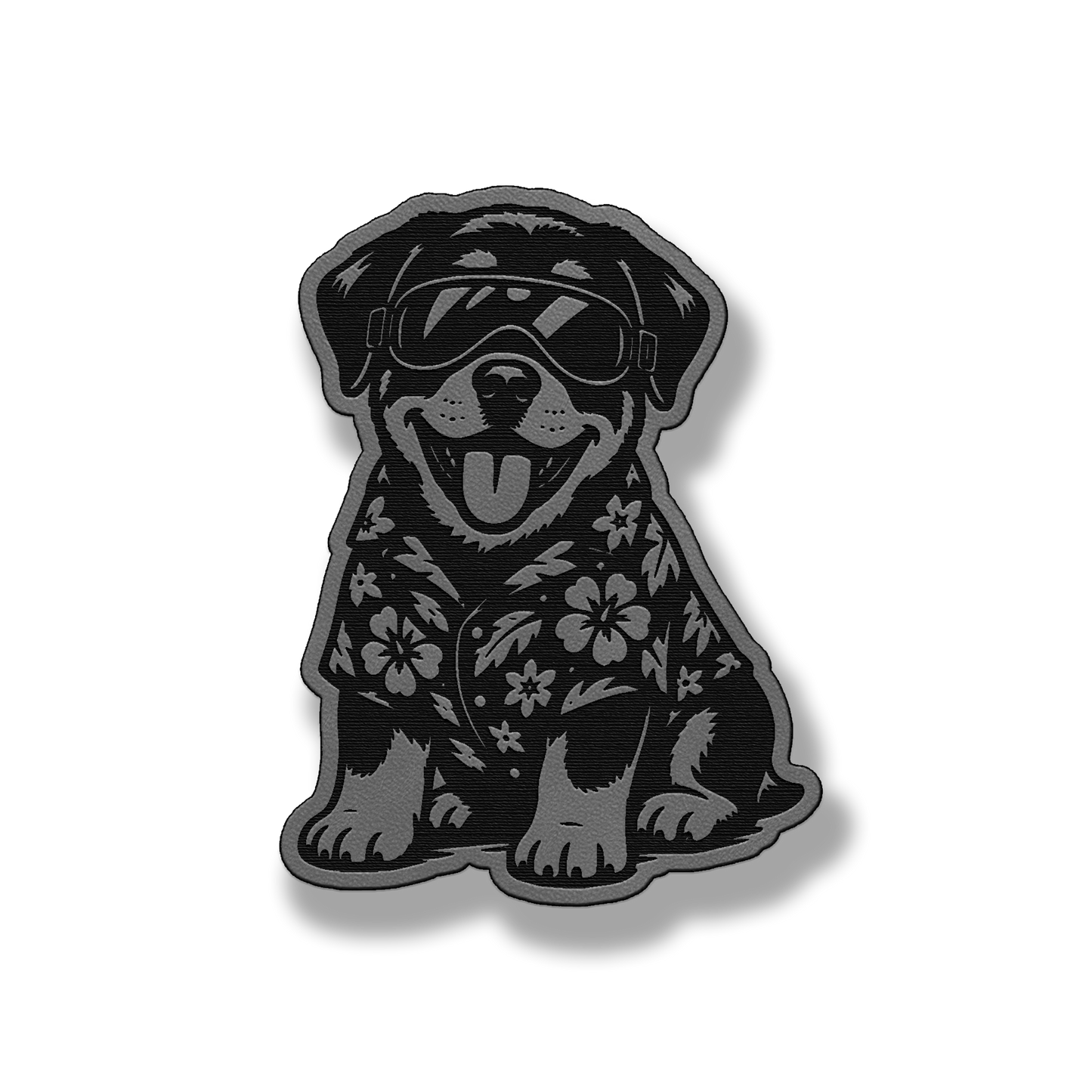 Beach Rottweiler dog patch in classic gray leatherette