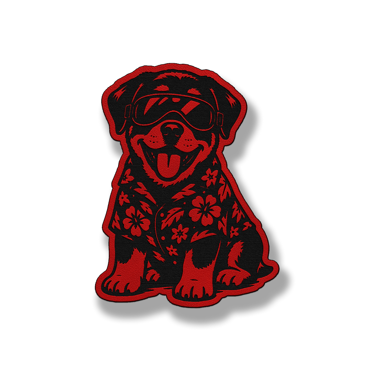 Beach Rottweiler dog patch in classic red leatherette