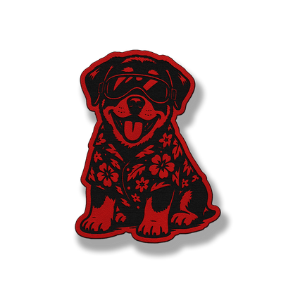 Beach Rottweiler dog patch in classic red leatherette