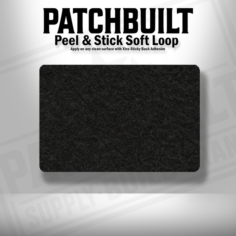 Peel and stick soft loop rectangular cutout for hook-backed patches