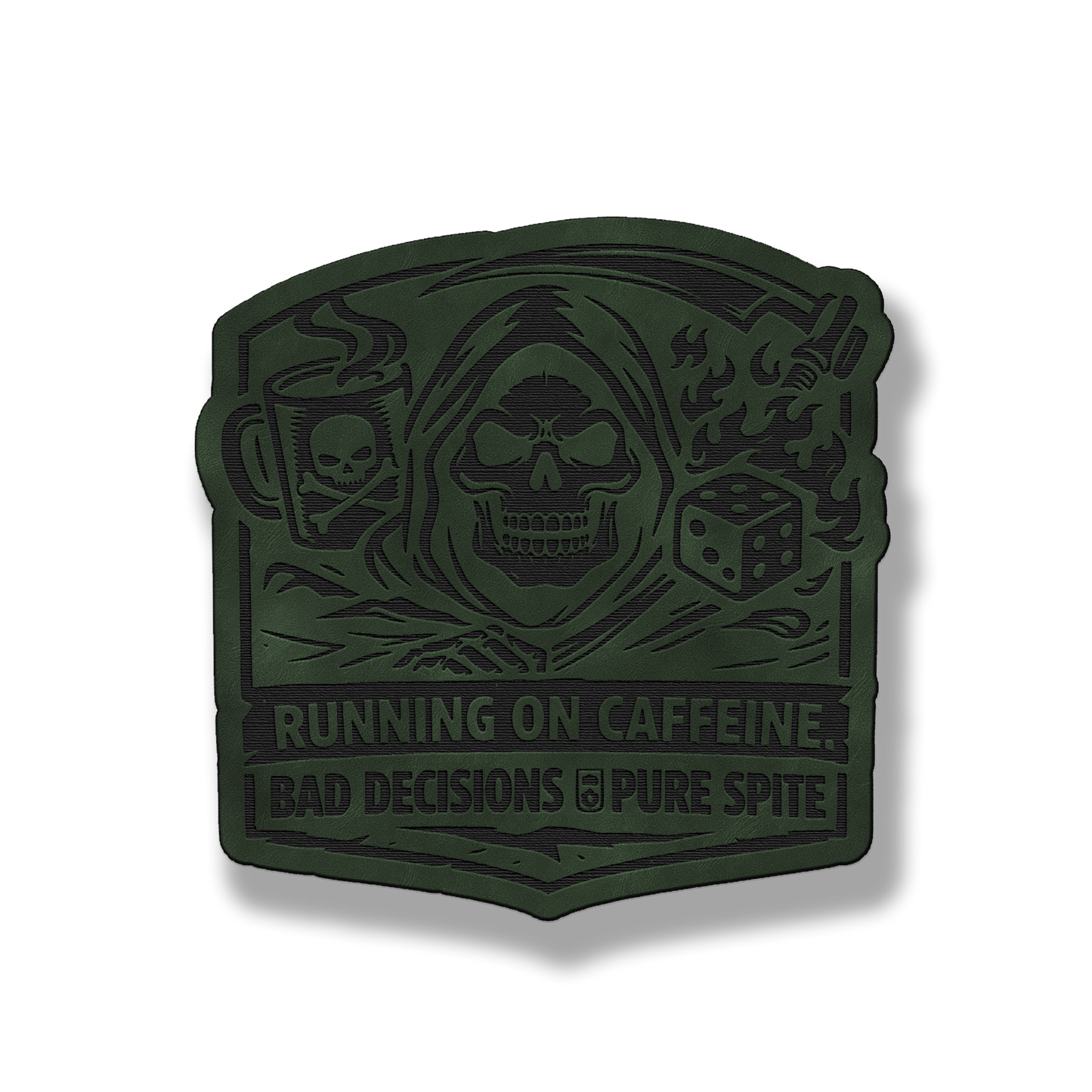 Running on Caffeine Bad Decisions Skull Patch – Leatherette Morale Patch