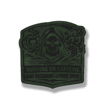 Running on Caffeine Bad Decisions Skull Patch – Leatherette Morale Patch