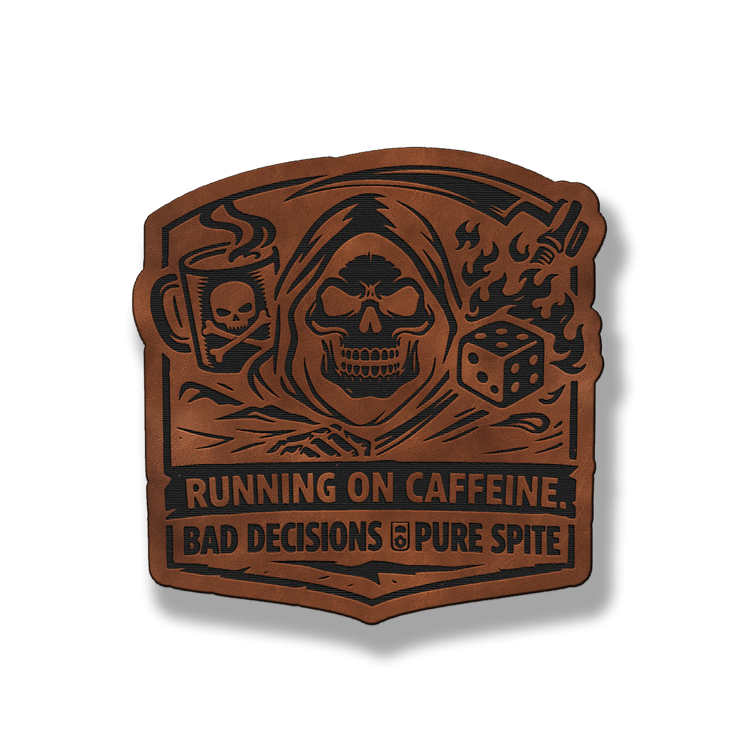 Running on Caffeine Bad Decisions Skull Patch – Leatherette Morale Patch