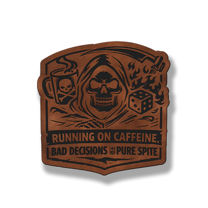 Running on Caffeine Bad Decisions Skull Patch – Leatherette Morale Patch