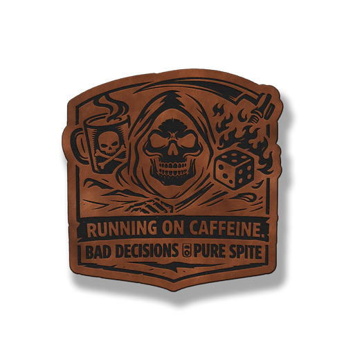 Running on Caffeine Bad Decisions Skull Patch – Leatherette Morale Patch