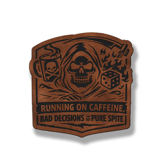 Running on Caffeine Bad Decisions Skull Patch – Leatherette Morale Patch