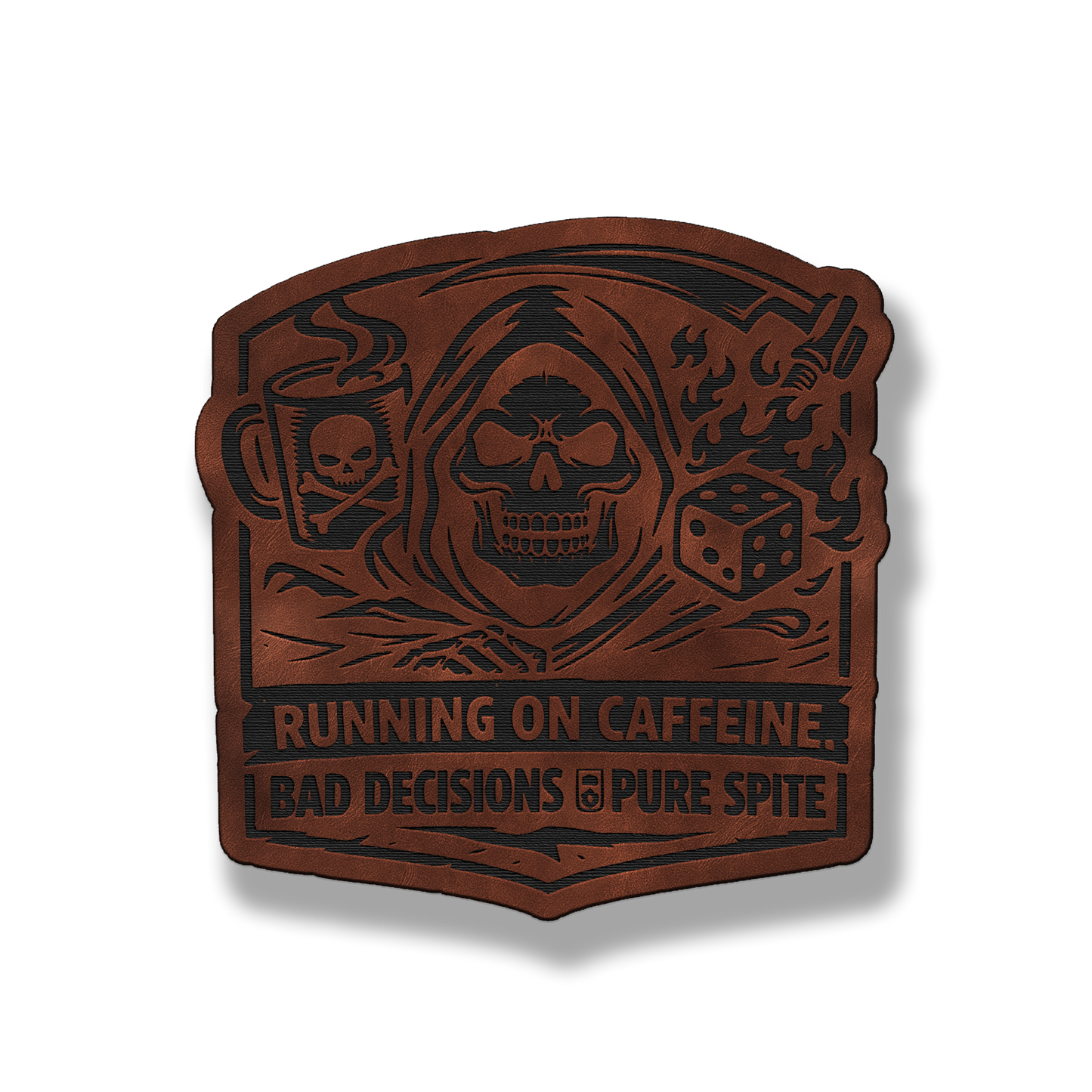 Running on Caffeine Bad Decisions Skull Patch – Leatherette Morale Patch