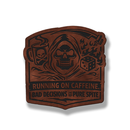 Running on Caffeine Bad Decisions Skull Patch – Leatherette Morale Patch