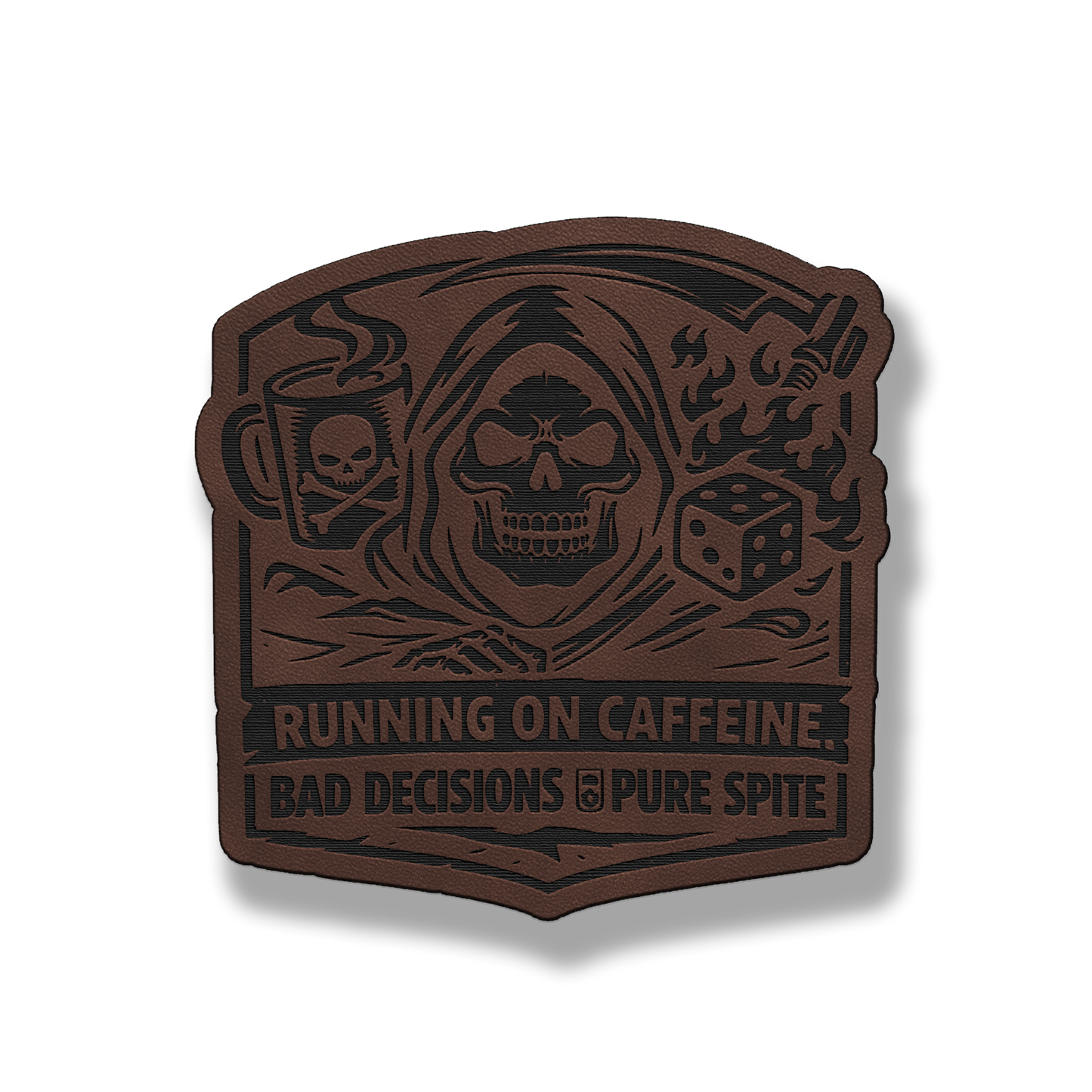 Running on Caffeine Bad Decisions Skull Patch – Leatherette Morale Patch