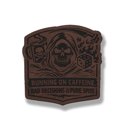 Running on Caffeine Bad Decisions Skull Patch – Leatherette Morale Patch