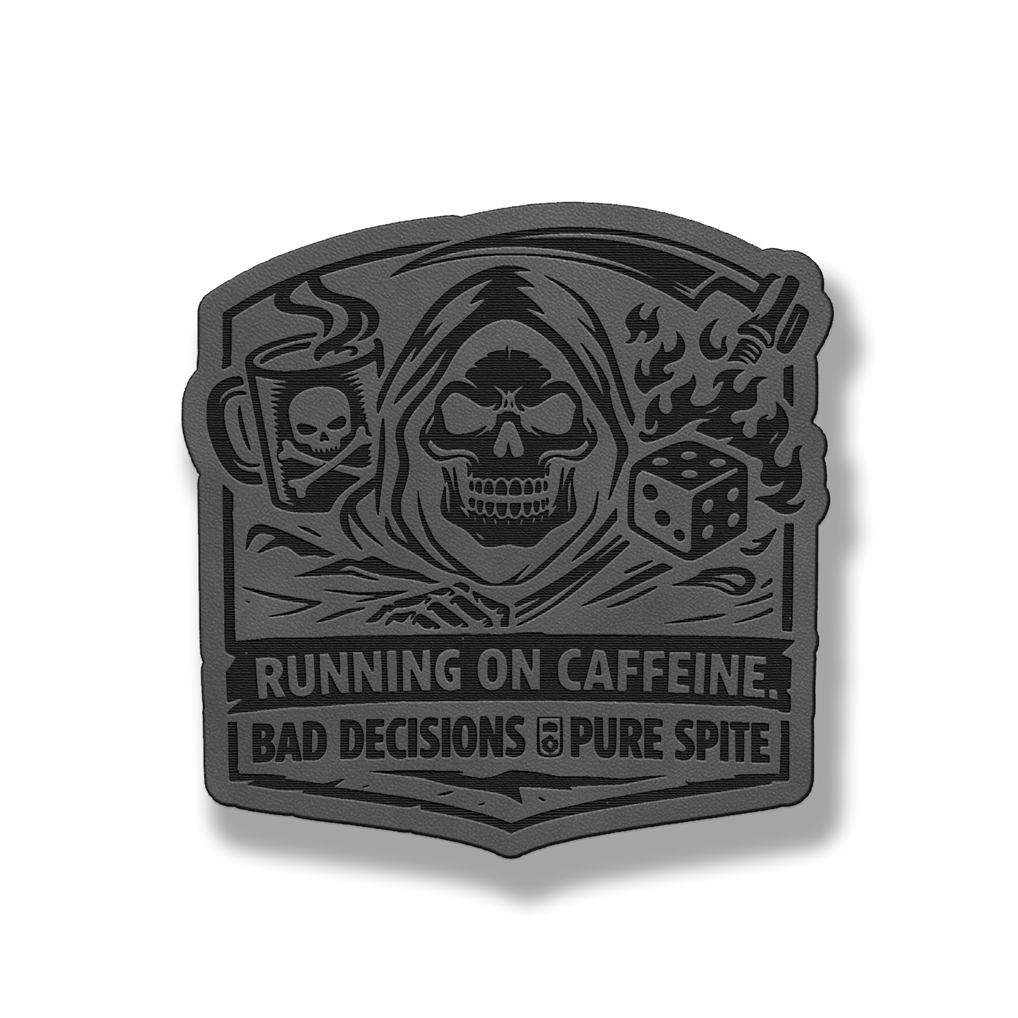 Running on Caffeine Bad Decisions Skull Patch – Leatherette Morale Patch