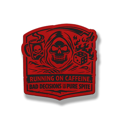 Running on Caffeine Bad Decisions Skull Patch – Leatherette Morale Patch