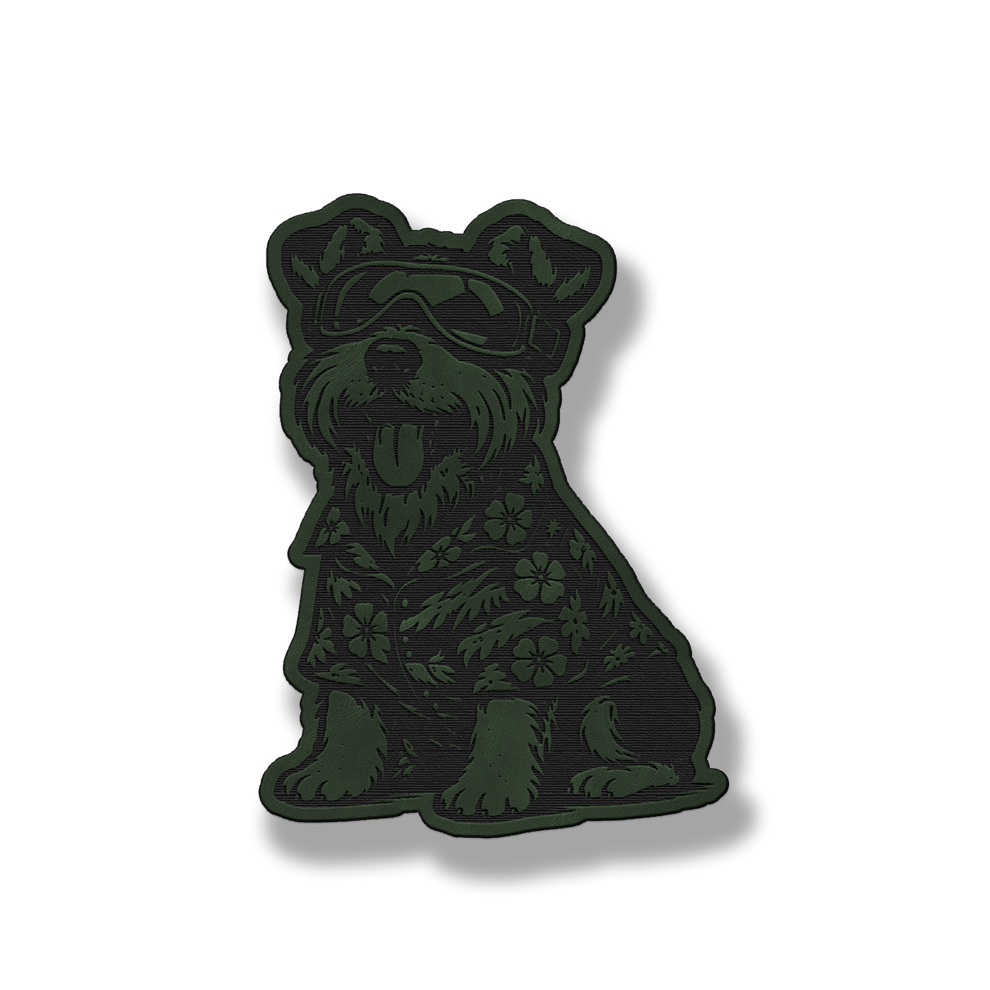Beach Dog Schnauzer patch in saddle green leatherette