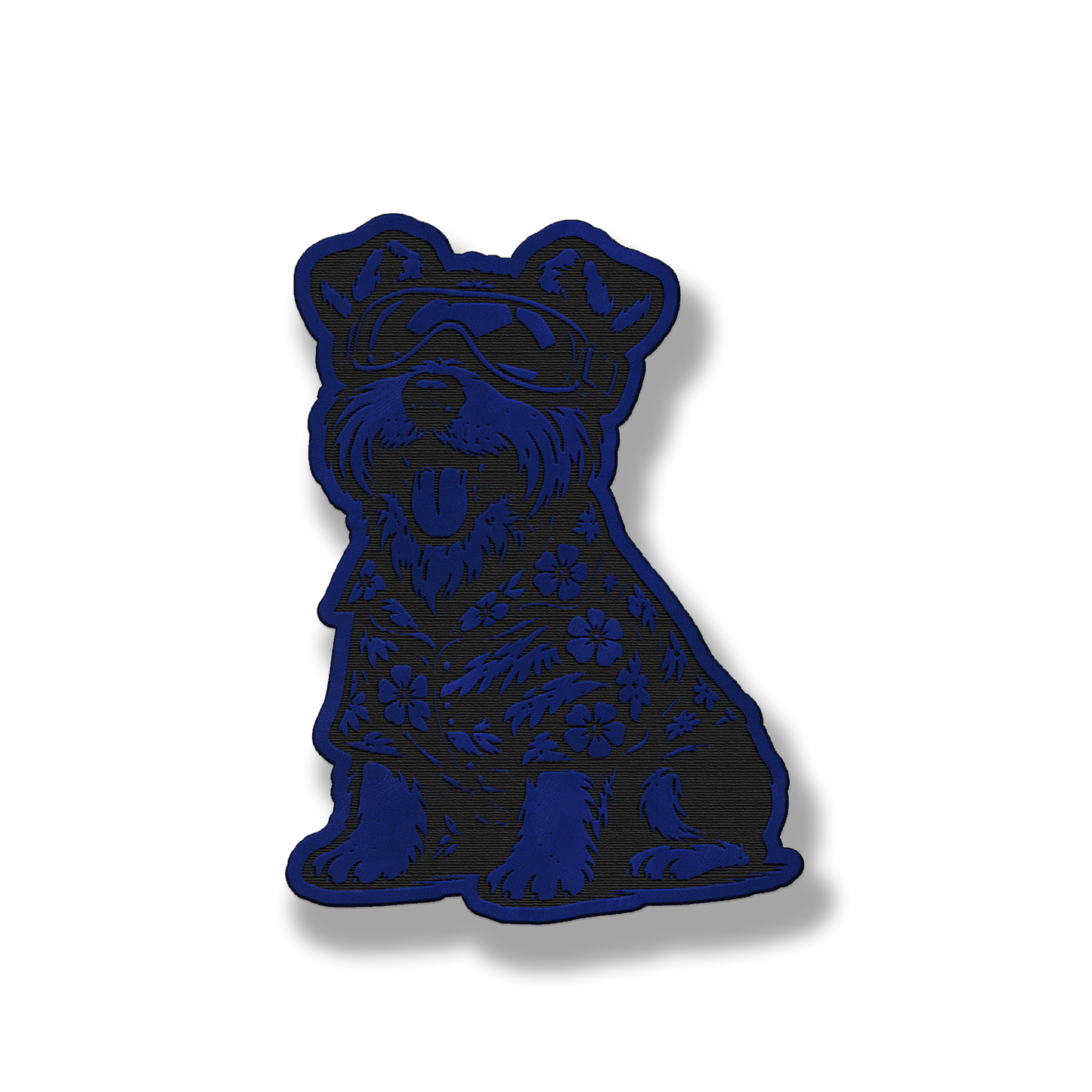 Beach Dog Schnauzer patch in saddle blue leatherette