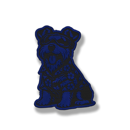 Beach Dog Schnauzer patch in saddle blue leatherette