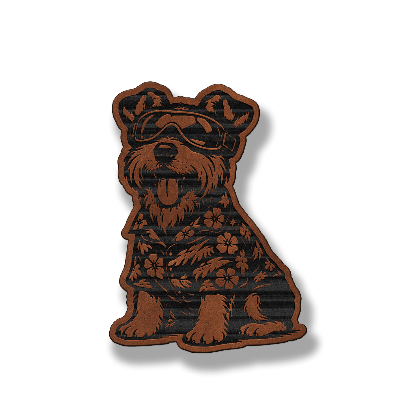 Beach Dog Schnauzer leatherette morale patch in saddle chestnut
