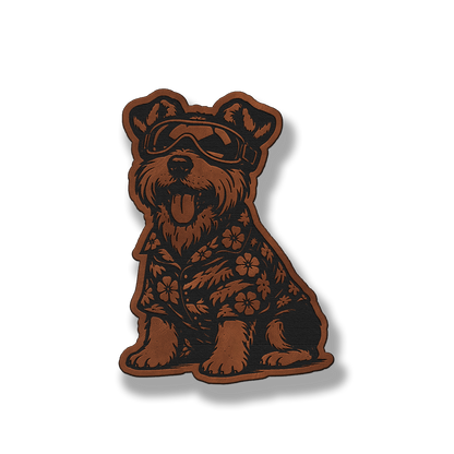 Beach Dog Schnauzer leatherette morale patch in saddle chestnut