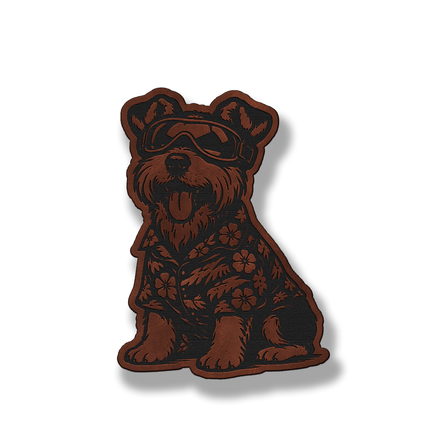 Beach Dog Schnauzer patch in saddle dark brown leatherette