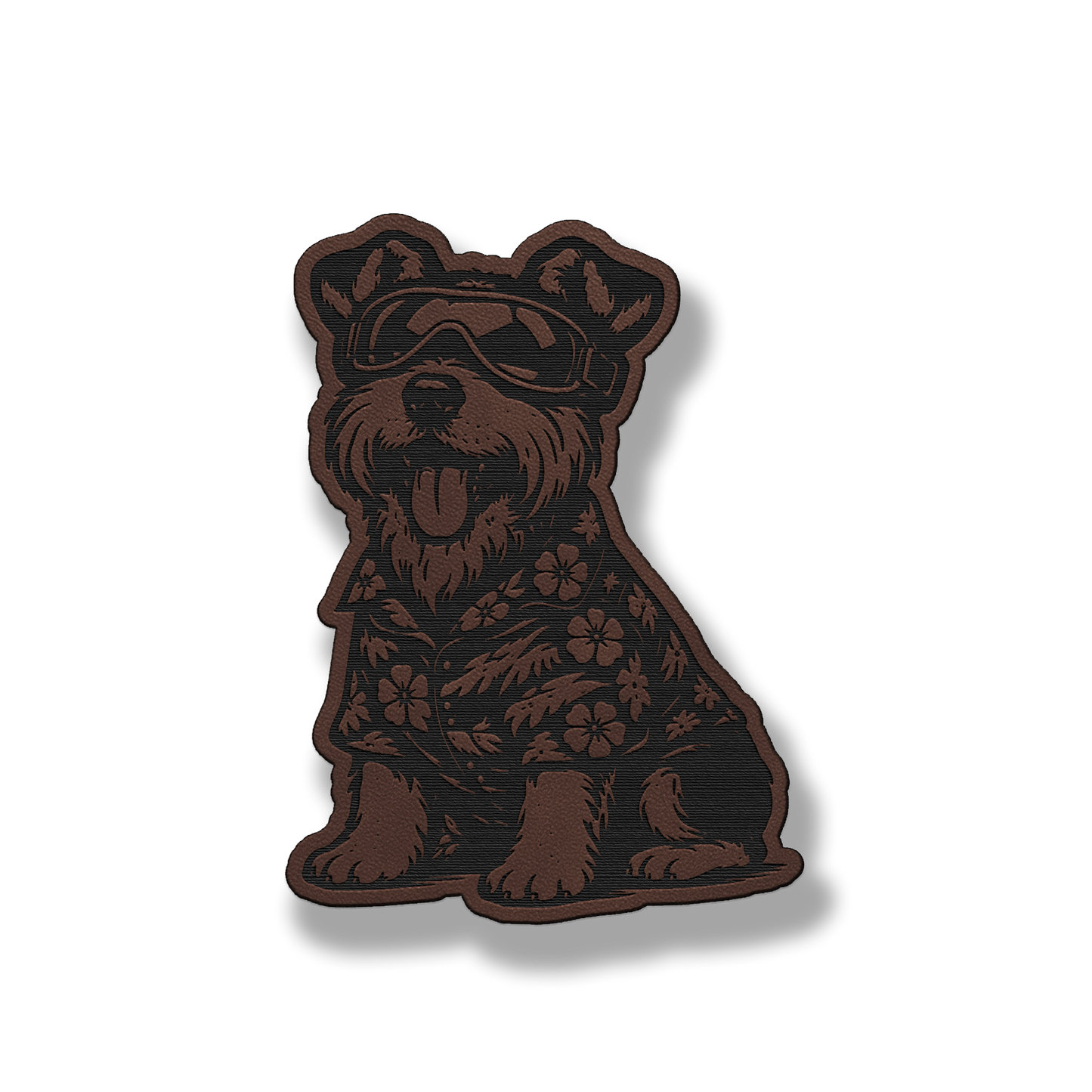 Beach Dog Schnauzer patch in classic light brown leatherette