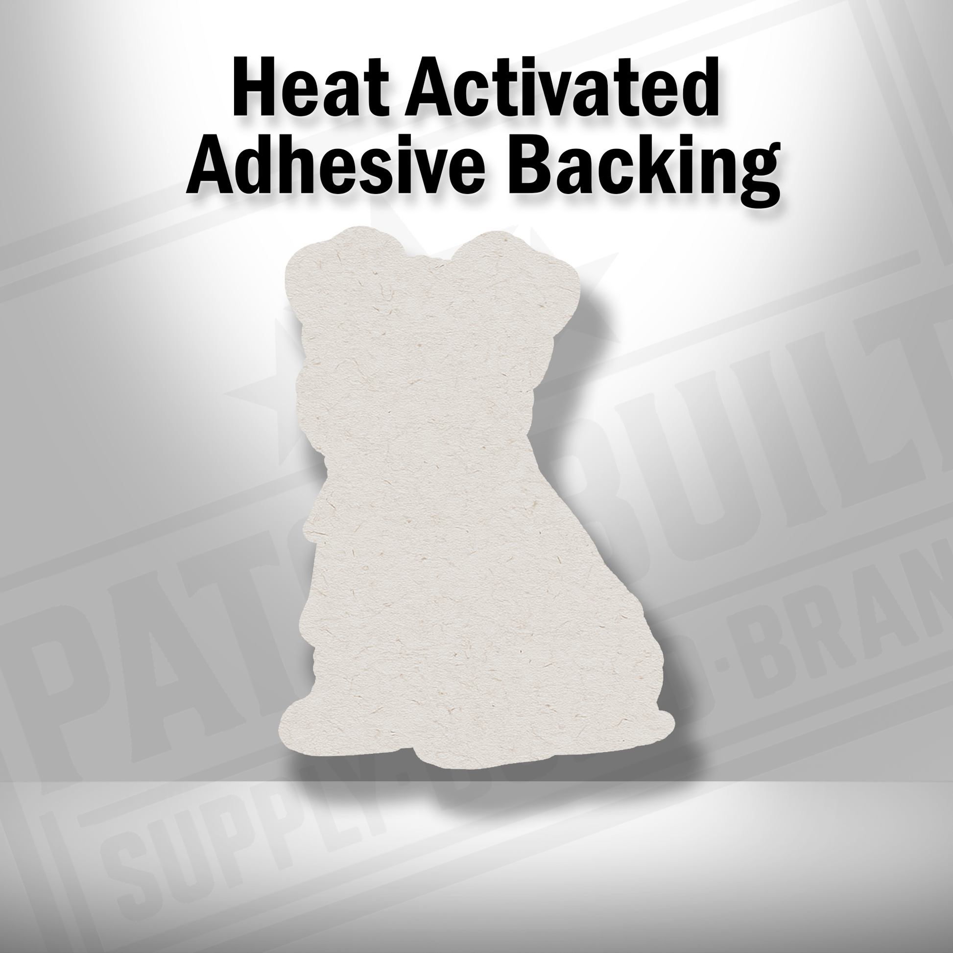 Heat-activated adhesive backing shown on Beach Dog Schnauzer patch