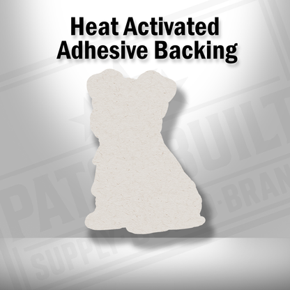 Heat-activated adhesive backing shown on Beach Dog Schnauzer patch