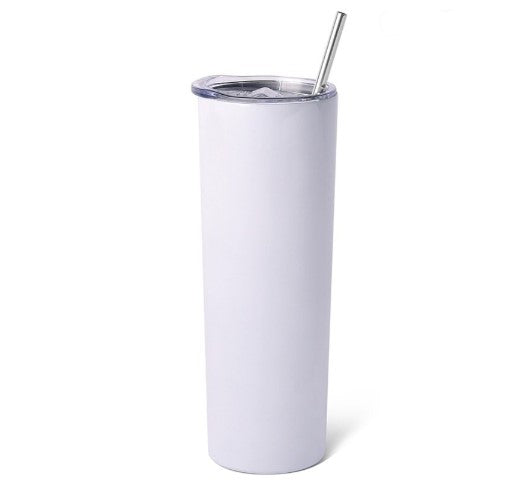 Blank 20oz Skinny Sublimation Tumbler – Glossy White | Straight (No Taper)