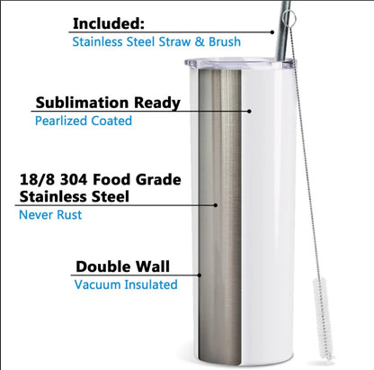 Blank 20oz Skinny Sublimation Tumbler – Glossy White | Straight (No Taper)