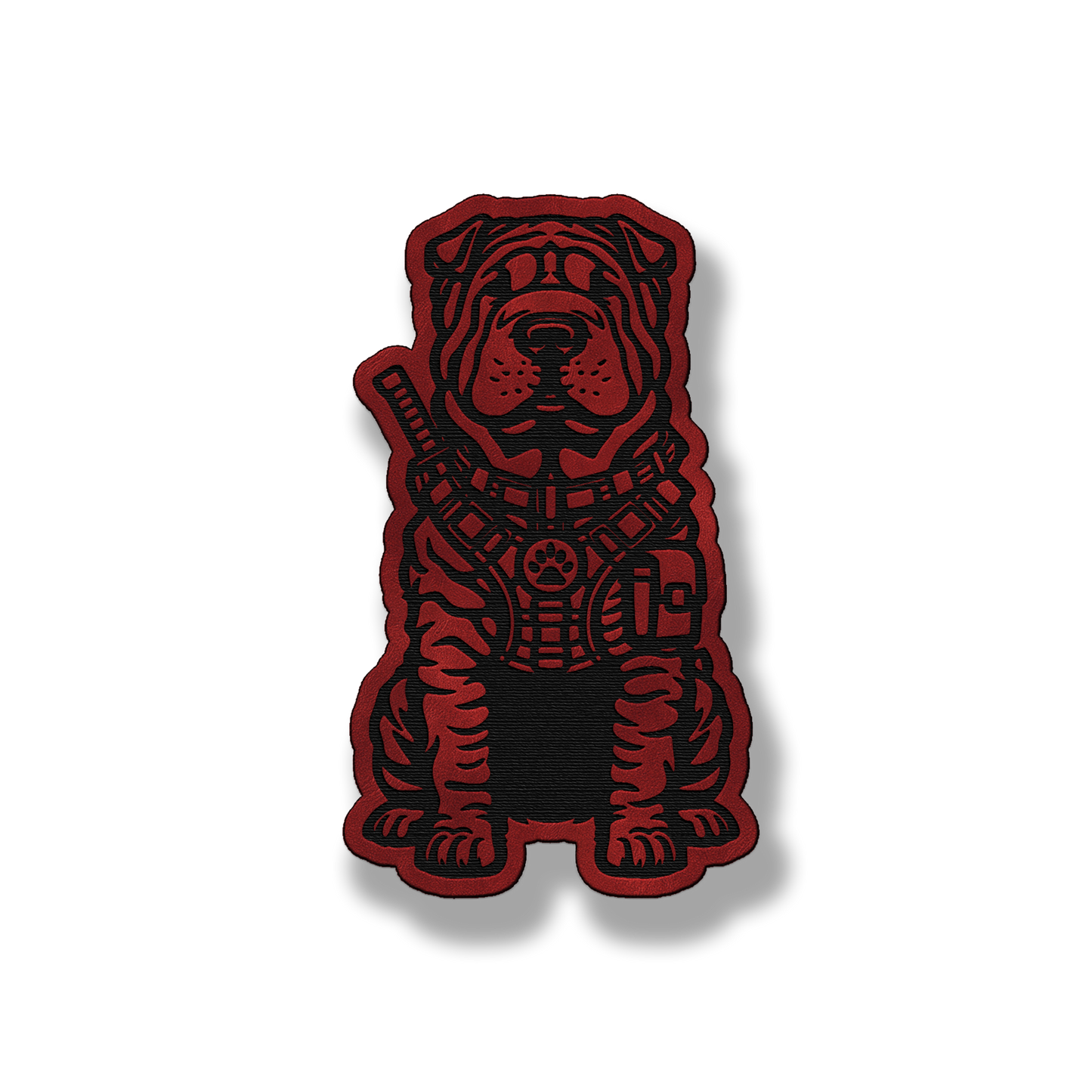 Tactical Shar Pei dog patch in saddle red leatherette