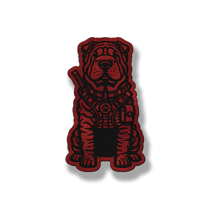 Tactical Shar Pei dog patch in saddle red leatherette