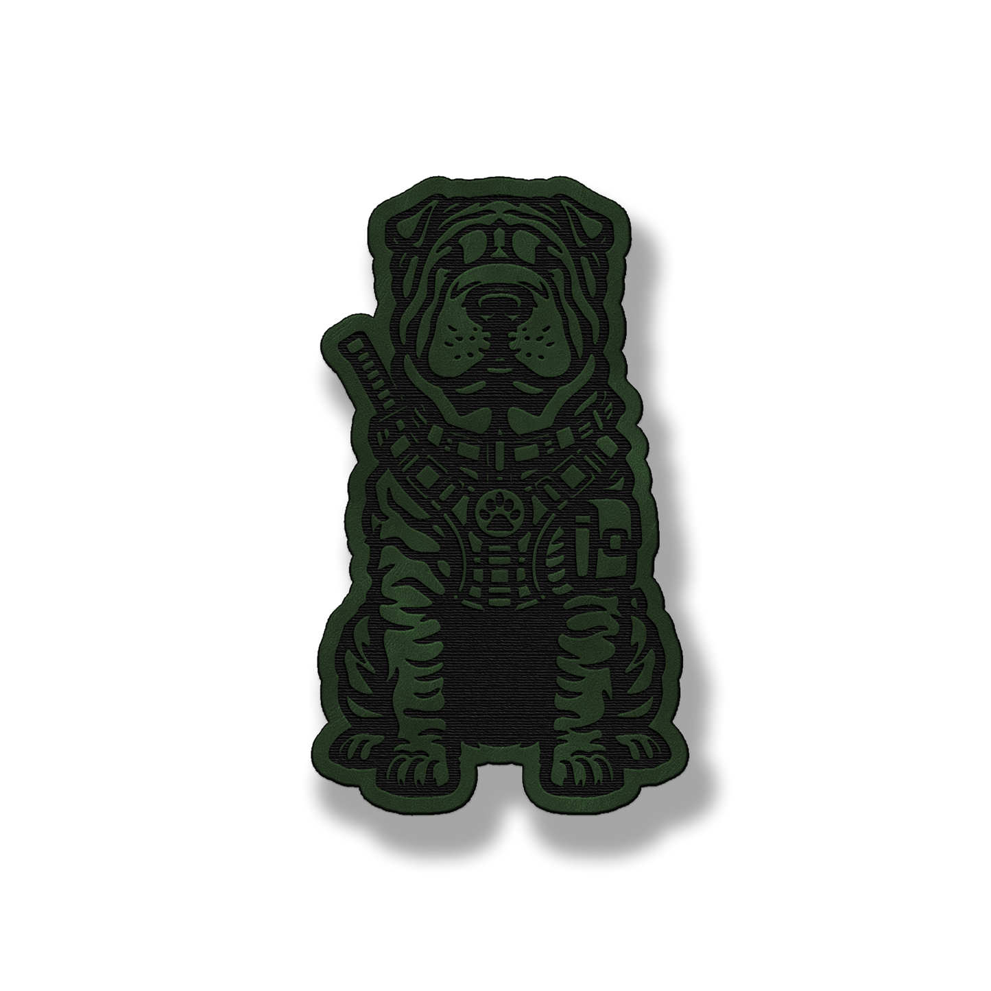 Tactical Shar Pei dog patch in saddle green leatherette