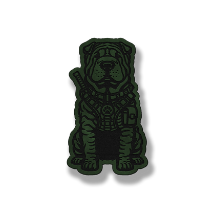 Tactical Shar Pei dog patch in saddle green leatherette