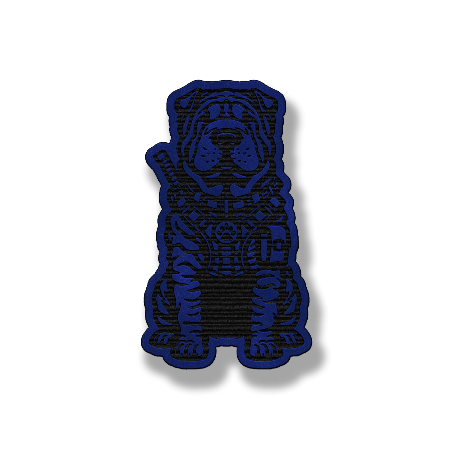 Tactical Shar Pei dog patch in saddle blue leatherette