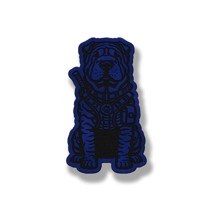 Tactical Shar Pei dog patch in saddle blue leatherette