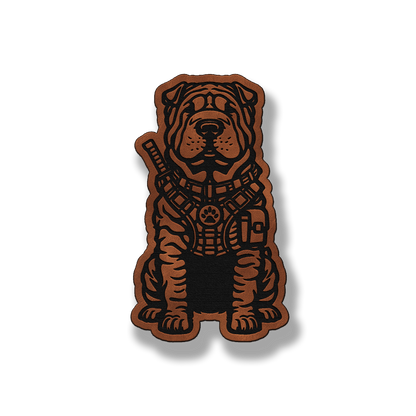 Tactical Shar Pei dog leatherette morale patch in saddle chestnut