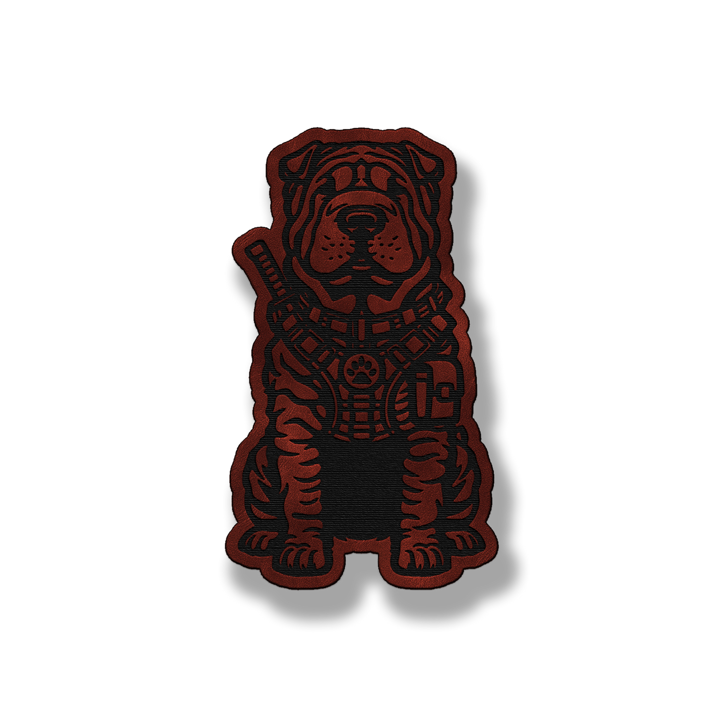 Tactical Shar Pei dog patch in saddle dark brown leatherette