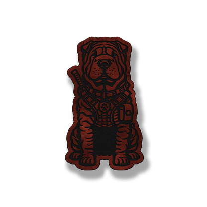 Tactical Shar Pei dog patch in saddle dark brown leatherette