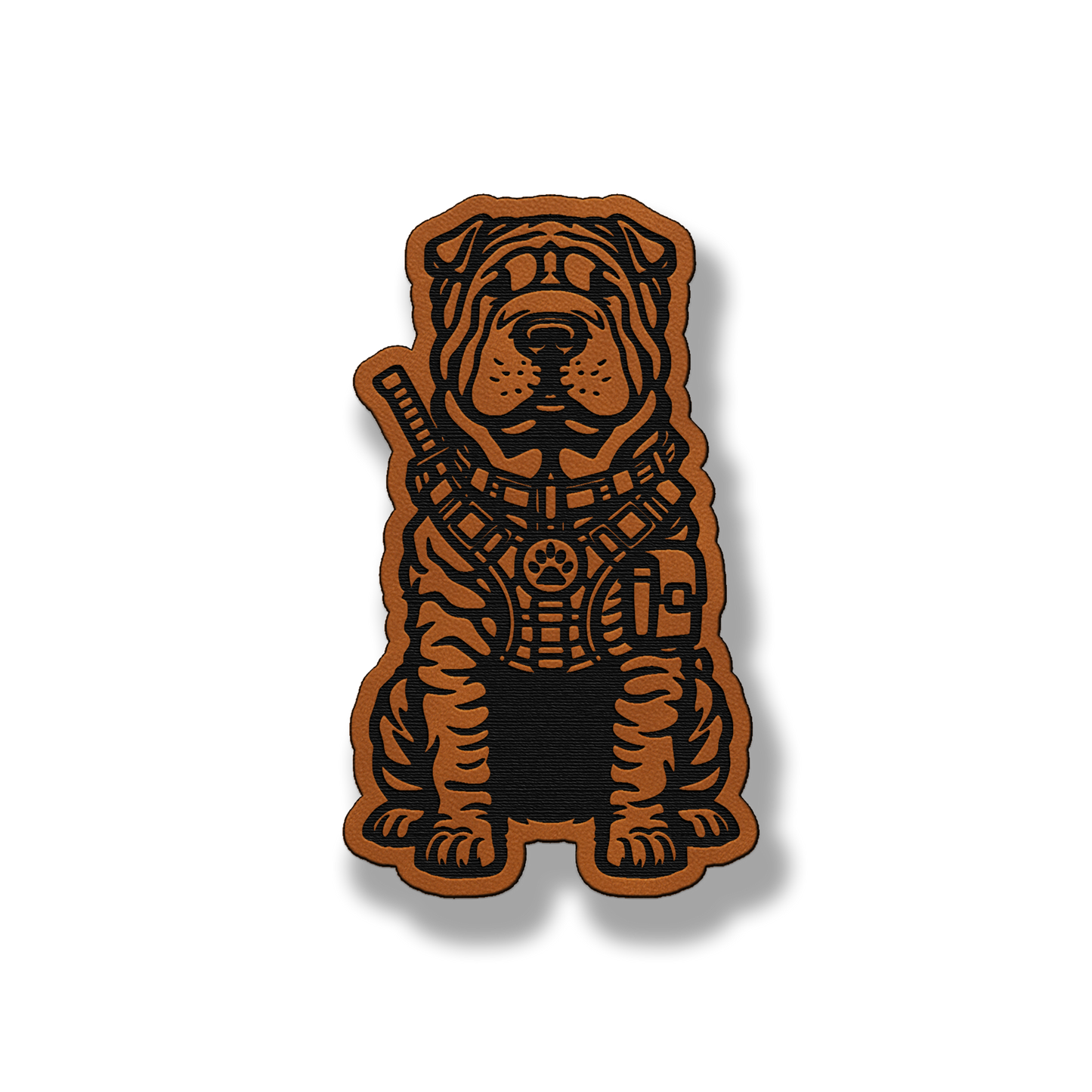 Tactical Shar Pei dog patch in classic chestnut brown leatherette