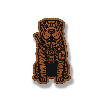 Tactical Shar Pei dog patch in classic chestnut brown leatherette