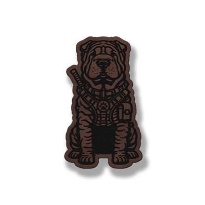 Tactical Shar Pei dog patch in classic light brown leatherette