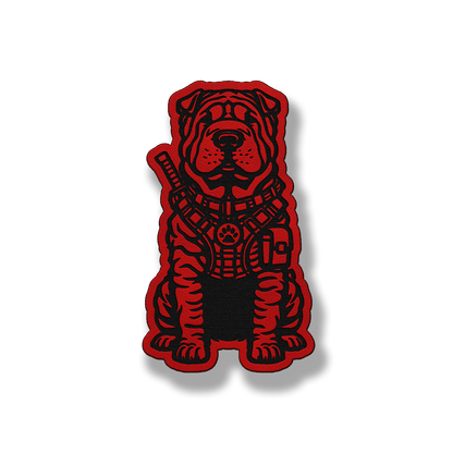 Tactical Shar Pei dog patch in classic red leatherette