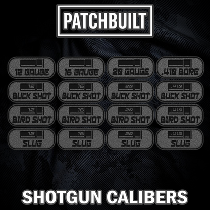 Shotgun Caliber Velcro® Patch Tags (16 Caliber Options) – Sticky Loop Mount Included
