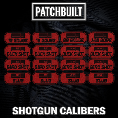 Shotgun Caliber Velcro® Patch Tags (16 Caliber Options) – Sticky Loop Mount Included