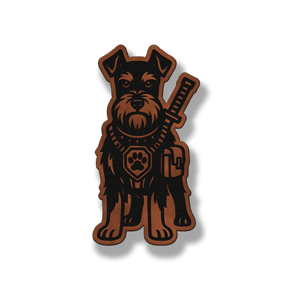 Tactical Schnauzer dog leatherette morale patch in saddle chestnut